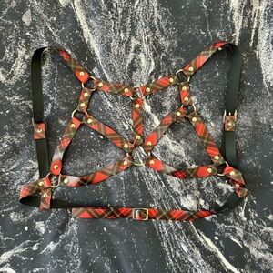Red Plaid Tartan Punk Gothic Bra Strappy Harness Daisy Corsets Dolls Kill